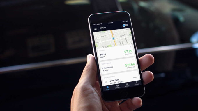 Ganhos de viagens abertos no aplicativo Uber