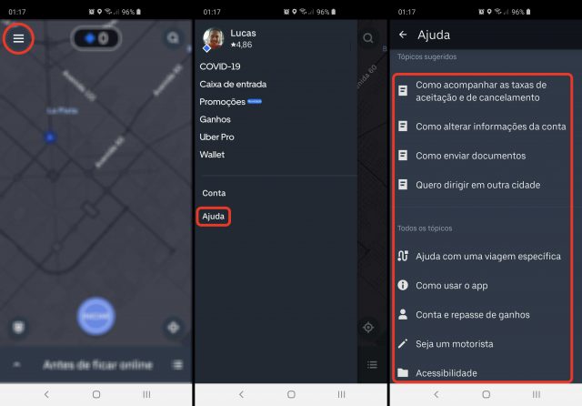 Suporte para motoristas via aplicativo