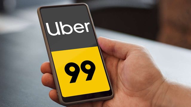 Celular com apps da Uber e 99