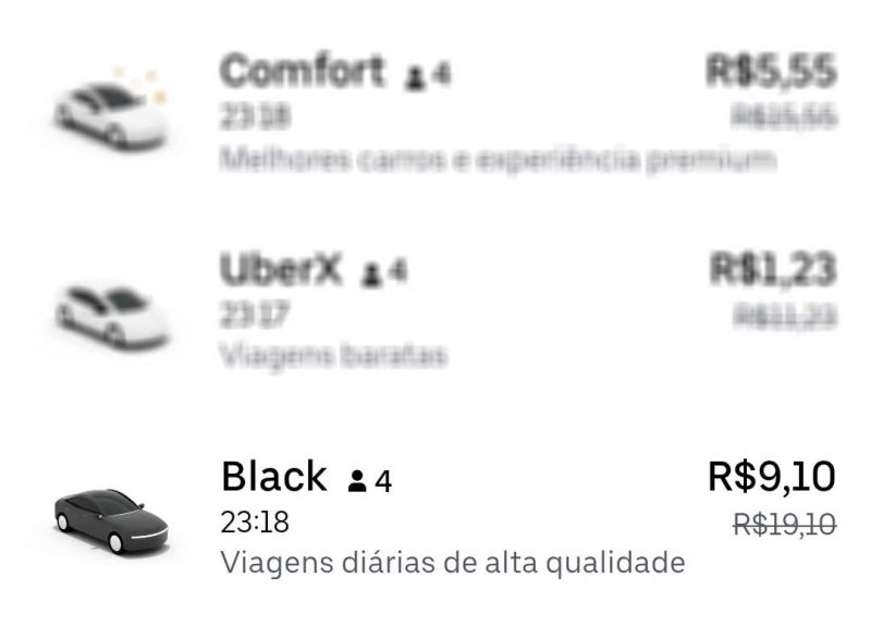 Viagem de R$ 19,10 no Uber Black